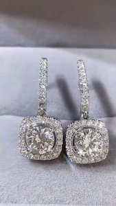 4ct Lab Grown <b>Diamond</b> Halo <b>Earrings</b>: 14K White Gold <b>Dangle</b> Drop, hoop <b>earring</b> - Product Image 5