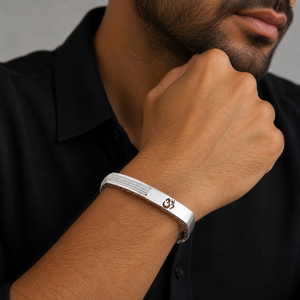 925 Sterling <b>Silver</b> Cubic Zirconia Om Bracelet High Polish Modern Spiritual <b>Mens</b> Unisex <b>Bangle</b> for Wedding Party Daily Wear Gift - Product Image 4