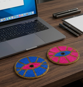 Luxury Floral Beaded <b>Coaster</b> Handmade Purple Gold Embroidered <b>Drink</b> <b>Coaster</b> Designer Table Decor Elegant Gift Unique Handmade - Product Image 1