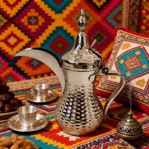 Cafetera Árabe Dallah de Acero Inoxidable Martillado de Primera Calidad, Tetera de Oriente Medio con Acabado Espejo, Juego de Servicio de Lujo para Hostelería - Product Image 1