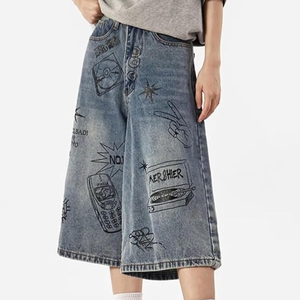 Shorts en jean délavé pour hommes et femmes, coupe ample, style streetwear vintage, avec logo personnalisé, style baggy, vente en gros - Product Image 3