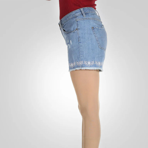 Women's Fashion Casual Denim Jean Shorts Plus Size Cotton Jeans Pants with Print Blue Logo on Waist Cheap Price for Summer - Product Image 3