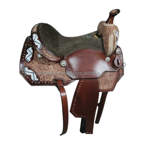 Elegante y bellamente hecho a mano de cuero genuino Western Pleasure Trail Riding Horse Saddle para carreras con juego de tachuelas - Product Image 4