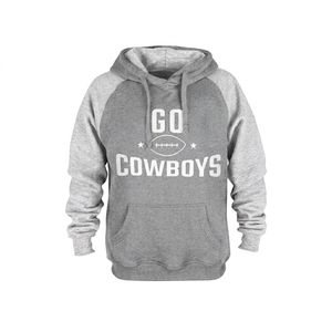 Sweat à capuche de football Go Cowboys pour homme, manches raglan, bleu marine et gris, en coton et laine, décontracté, hiver, respirant, écologique, imperméable, doublé - Product Image 5