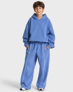 Custom Kids Azure BLue Tracksuit OEM ODM Kids Boys Fleece Tracksuit Boys Pullover Hoodie Jogger <b>Set</b> Kids Streetwear Tracksuit - Product Image 1