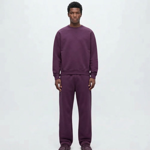 Survêtement vintage 2 pièces assorti pour homme, personnalisé, violet, à capuche, imprimé, en polaire unie, pour l'hiver, collection 2026 - Product Image 1
