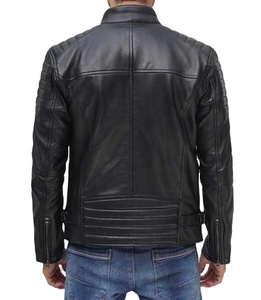 High Street Style Coated Windproof Cow Skin Leather Varsity <b>Jacket</b> Stand Collar Front Fashionable Sustainable for Autumn Men - Product Image 6