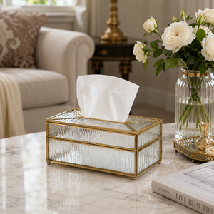 Vintage Textured Glass Tissue Box Holder <b>Antique</b> Gold Metal <b>Frame</b> Luxury Decorative Tissue Case for Home Hotel Vanity Table Deco - Product Image 4
