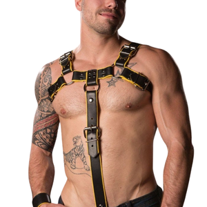 Harnais de poitrine en cuir noir pour homme avec garniture rouge et anneau en O, sangles réglables, équipement de bondage BDSM - Product Image 6