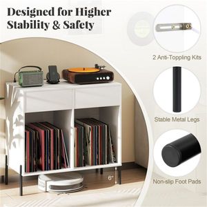 Soporte Personalizable para Tocadiscos con Compartimentos para Vinilos, Estación de Carga Integrada, Patas Metálicas, Almohadillas Protectoras para el Suelo y Estantes para CD - Product Image 4