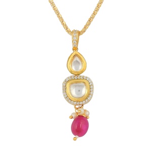 RAY FINE ORNATES - Juego de Collar y Pendientes Kundan Chapados en Oro de 22K con Rubíes y Circonitas, Joyería Nupcial India, Certificado IGI, Precio de Fábrica - Product Image 2