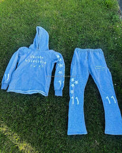 100% coton Vintage soleil fané écran bouffée impression Jogging survêtement personnalisé pantalon évasé multicolore haut vêtements solide hiver - Product Image 5