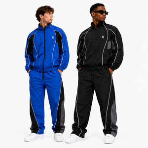 Survêtement de jogging réfléchissant en nylon avec logo personnalisé, coupe-vent pour homme, ensembles en nylon avec bandes blanches, vestes pour homme - Product Image 1