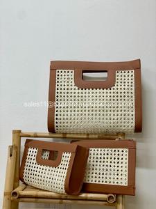 Bolso de Mano Vintage de Cuero y Mimbre Hecho a Mano con Cierre de Cremallera, Bolso de Playa Unisex para Verano - Product Image 1