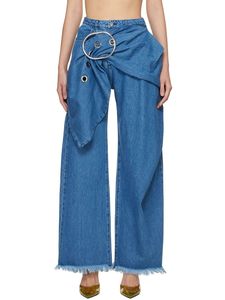 Jean en denim taille haute à jambe large pour femme, asymétrique, drapé, en coton délavé, longueur intégrale, décontracté, pour le printemps - Product Image 5