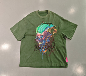 เสื้อยืดโอเวอร์ไซส์ทรงบ็อกซี่สำหรับผู้ชาย แต่งลายปักแบบดิสเทรส โลโก้ปัก วินเทจ ล้างสีแบบแอซิด สไตล์สตรีทแวร์ - Product Image 1