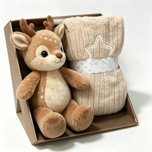 customized spotted fawn plush and knitted blanket <b>gift</b> set, <b>boxed</b> sika deer newborn <b>gift</b> <b>hamper</b>, baby shower deer stuffed toy - Product Image 6