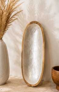 Tazón Ovalado Rústico de Madera Natural con Acabado Interior Perlado, Plato Decorativo Hecho a Mano para Servir Alimentos, Tazón para Frutas - Product Image 5