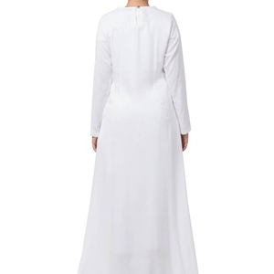 Abaya blanche à manches longues, longueur ras du sol, col rond, coupe ample, en coton, robe modeste pour femme, usage quotidien, toutes saisons - Product Image 2