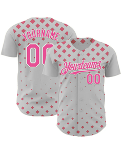เสื้อเบสบอลแบบซับลิเมชั่นสั่งทำพิเศษสำหรับผู้ใหญ่ ยูนิเซ็กซ์ สีเทาเข้มชมพู ลายเรขาคณิต ผ้าโพลีเอสเตอร์ระบายอากาศ แขนสั้น - Product Image 1