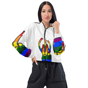 Custom Women Cropped Pullover Windbreaker <b>Jacket</b> Lightweight Quarter Zip <b>White</b> Nylon Rainbow Running Outdoor Women's <b>Jackets</b> - Product Image 1