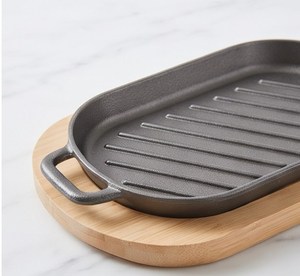 Plato de hierro fundido con crestas, apto para horno, sartén grill y base de madera, vajilla para platos sizzling - Product Image 6