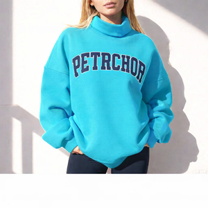 Women's Oversized Stand <b>Drop</b> Shoulder Mockneck Sweatshirt Long Sleeve Breathable Custom Printed Front Winter Fleece Eco-Friendly - Product Image 1