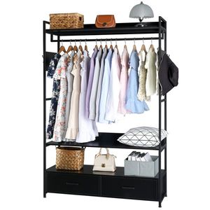 Scaffale in Metallo Nero per Armadio con Cassetti e Ripiani Multipli per Organizzazione Guardaroba Resistente - Product Image 3