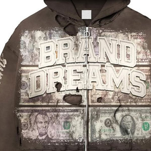 Sweat-shirt à capuche zippé imprimé Brand Dreams pour homme, coupe oversize, streetwear, manches classiques, logo frontal, vêtement d'automne - Product Image 5