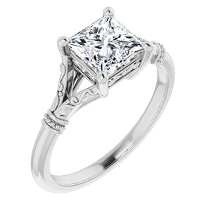 Bague de fiançailles vintage en or blanc massif 14 carats, style antique, avec moissanite taille princesse gravée de 1,25 carat - Product Image 3