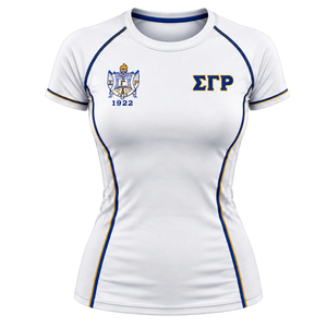 Camiseta de Compresión Personalizada Sigma Gamma Rho para Mujer, Camiseta Deportiva de Manga Corta Elástica para Hermandad Griega, Venta al Por Mayor - Product Image 1