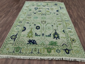 Alfombra rectangular verde de pelo corto, estilo vintage chic, con diseño floral, hecha a mano, para sala de estar, alfombra de lana de alta calidad. - Product Image 5