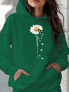 Sudaderas con capucha para mujer, nueva calidad, cálidas y holgadas para otoño e invierno, con estampado de girasoles, de terciopelo, de manga larga. - Product Image 2