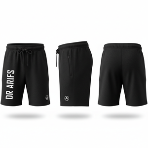 Dr. Arifs graue Freizeit-Bermudashorts für Herren mit Kordelzug und Taschen, Sweatpants-Stil mit Logo-Print vorne - Product Image 3