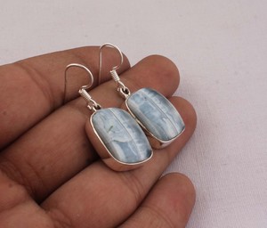 Boucles d'oreilles pendantes en agate bleue naturelle, argent sterling 925, agate rayée faite à la main, fournisseur en gros - Product Image 2