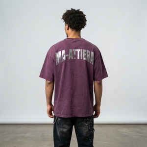 Men's <b>Purple</b> Washed T <b>Shirt</b> Oversized Short Sleeve Crew Neck Casual Streetwear Apparel Wholesale Supplier - Product Image 2
