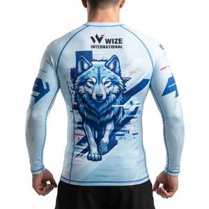 T-shirt de compression respirant sans couture pour homme, manches longues, imprimé loup, pour entraînement fitness, MMA, BJJ, surf et sports - Product Image 2