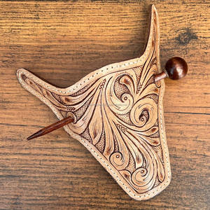 Best Quality Hand Tooled Cowhide Leather <b>Hair</b> <b>Pin</b> for Women's Genuine Leather Floral <b>Hair</b> Accessories Barrette with Wooden Stick - Product Image 2
