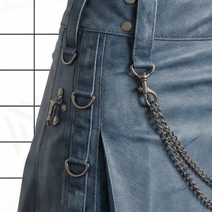 Women High <b>Waist</b> Faux Leather A-Line Mini Skirt With <b>Chain</b> Decoration Punk Style Solid Color Woven Fabric - Product Image 5