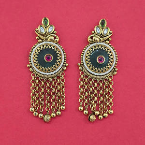 Mayoristas de Joyería Artificial de Moda en India, Pendientes de Estilo Antiguo con Baño de Oro Mate 231627 - Product Image 1