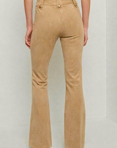 Pantalon en daim pour femme, cuir souple, coupe évasée, taille haute, élégant, pantalon de mode, fournisseur en gros, fabricant OEM personnalisé - Product Image 6