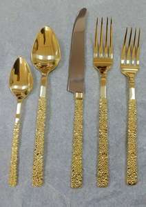 Vaisselle jetable en acier inoxydable couleur or, couverts de cuisine comprenant des fourchettes, des couteaux, des cuillères à table et des cuillères à café pour la maison - Product Image 2