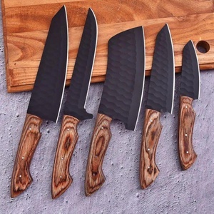 Handmade Stainless Steel Chef <b>Knife</b> <b>Set</b> with Wood Handles Leather Sheaths Ambidextrous Design-Multi-Purpose Kitchen Cutlery - Product Image 3
