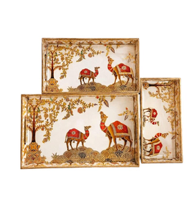 3Pcs Modern Wooden Decorative Trays with Handles Customized Shape Hand Painted Camel <b>Tree</b> Floral Pattern Handicraft - Product Image 6