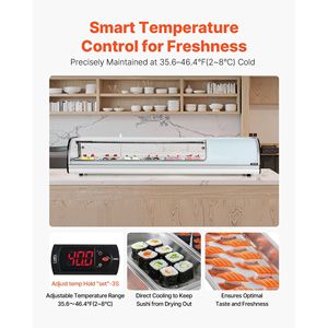 Équipement de réfrigération pour cuisine commerciale, vitrine à sushi de 2,2 pieds cubes avec éclairage LED, vitrine de comptoir à 6 bacs, verre incurvé pour - Product Image 4