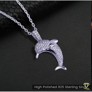 Premium Moissanite Diamond Dolphin Pendant In 925 Sterling Silver Bling Fashion Jewelry Necklace For Men Women - Product Image 3