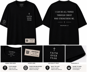 T-shirt noir surdimensionné pour homme de qualité supérieure, citation biblique sur le thème de la foi, impression de croix de Jésus-Christ, chemise décontractée en coton pour chrétiens - Product Image 6