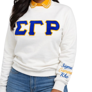 Sweat-shirt rayé blanc et or Sigma Gamma Rho pour femme, style décontracté streetwear, col rond, sororité grecque - Product Image 2