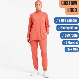 Ensemble modeste 3 pièces de yoga extensible 4 directions 260 GSM avec haut raglan et pantalon de jogging – Vente en gros OEM - Product Image 1