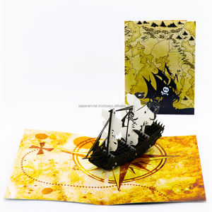 TARJETA POP UP 3D DE BARCO PIRATA ARTESANAL PARA AMIGOS SOCIOS EN CUMPLEAÑOS HALLOWEEN - Product Image 1